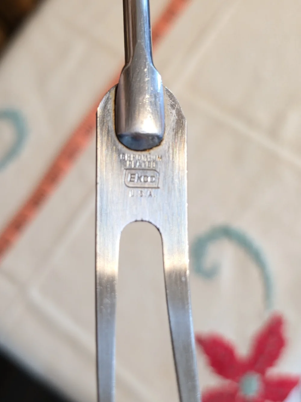 Vintage Avocado Green Long Stainless Steel Serving Fork with Olive Handle